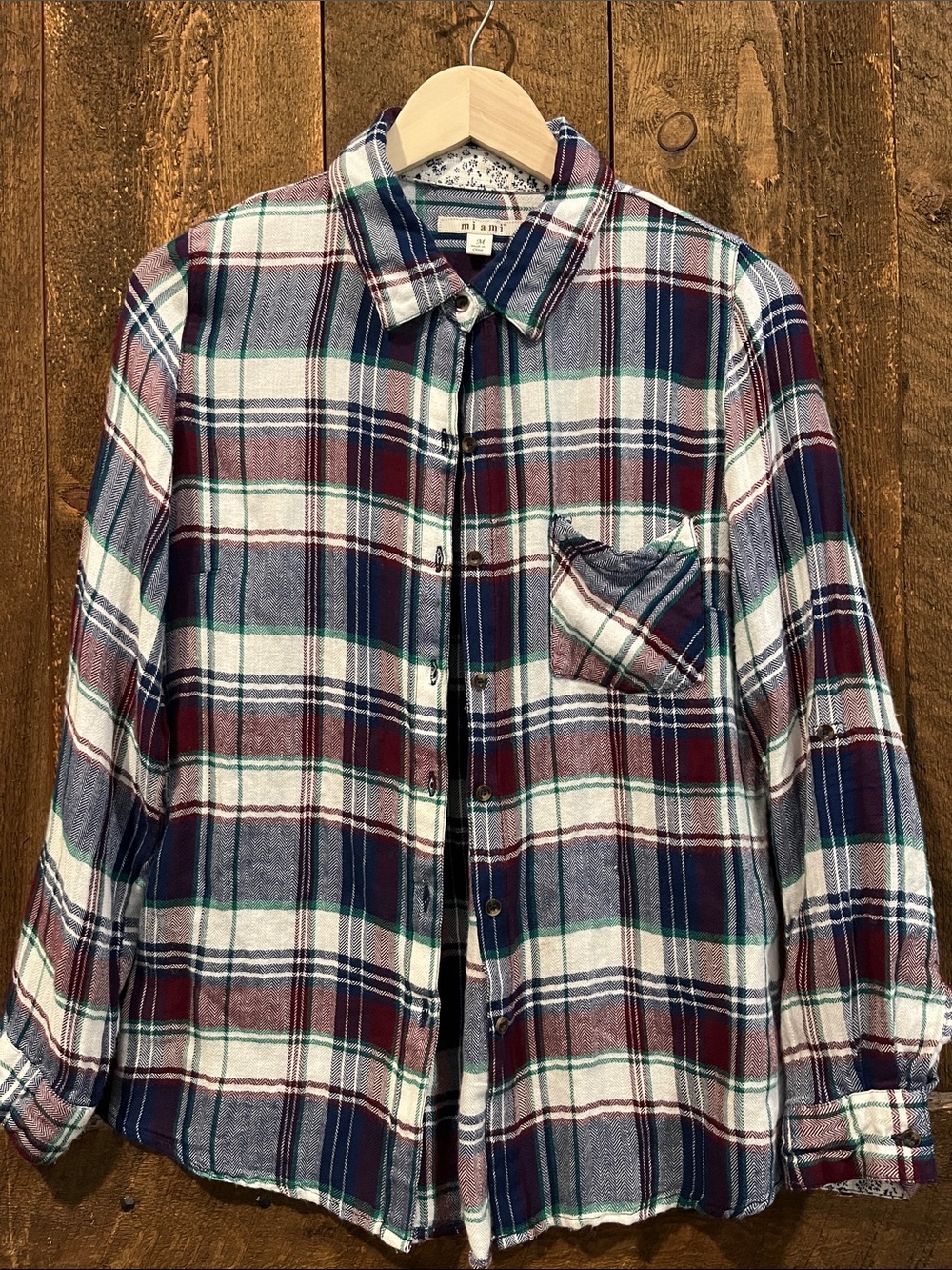 miami Plaid Button-Down Shirt in Burgundy, Navy & White with Green Accents
